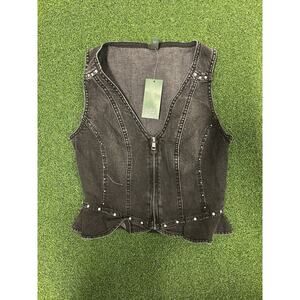 NWT, Wild Fable, Black, Denim, Rhinestone, Tank Top Vest | Women’s XS